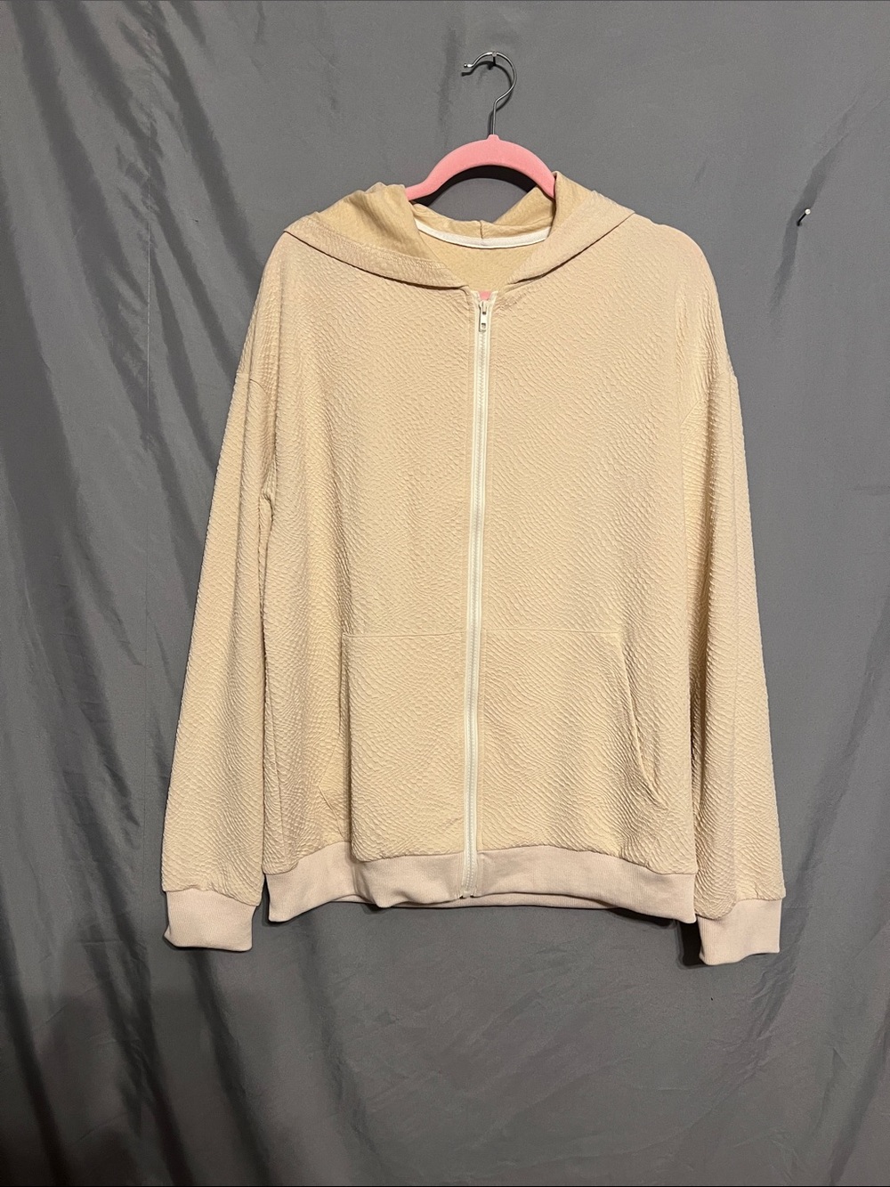 Lightweight Cream Hooded Zip Jacket for Men
